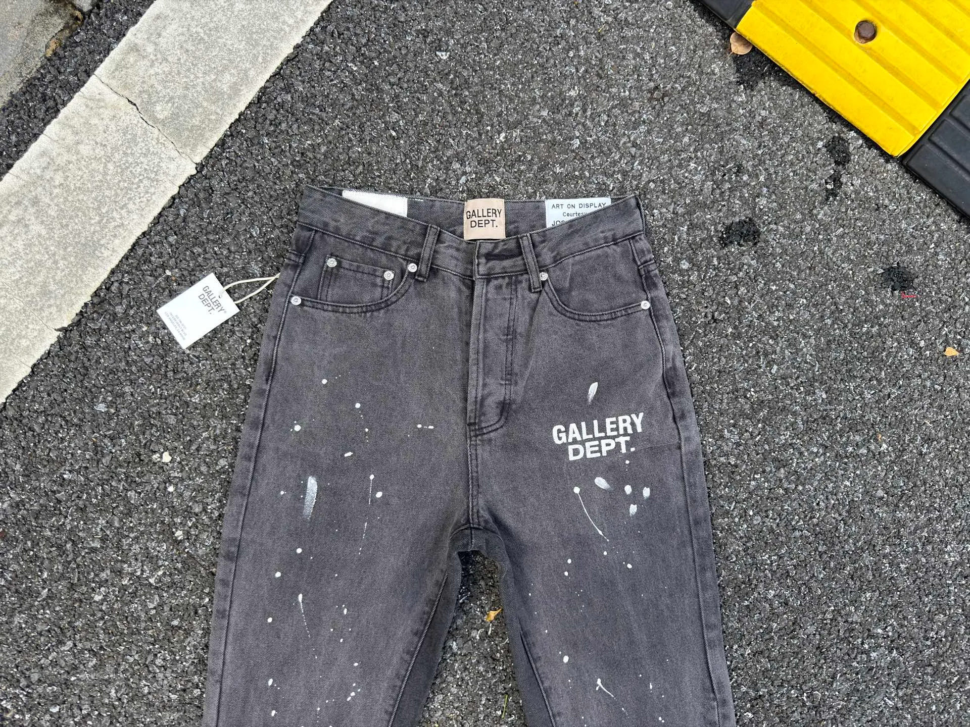 P240💰G01 GALLERY DEPT. Spliced ​​ink splash denim print logo bell bottoms washed jeans Color: black blue Code number: 28 30 32 34